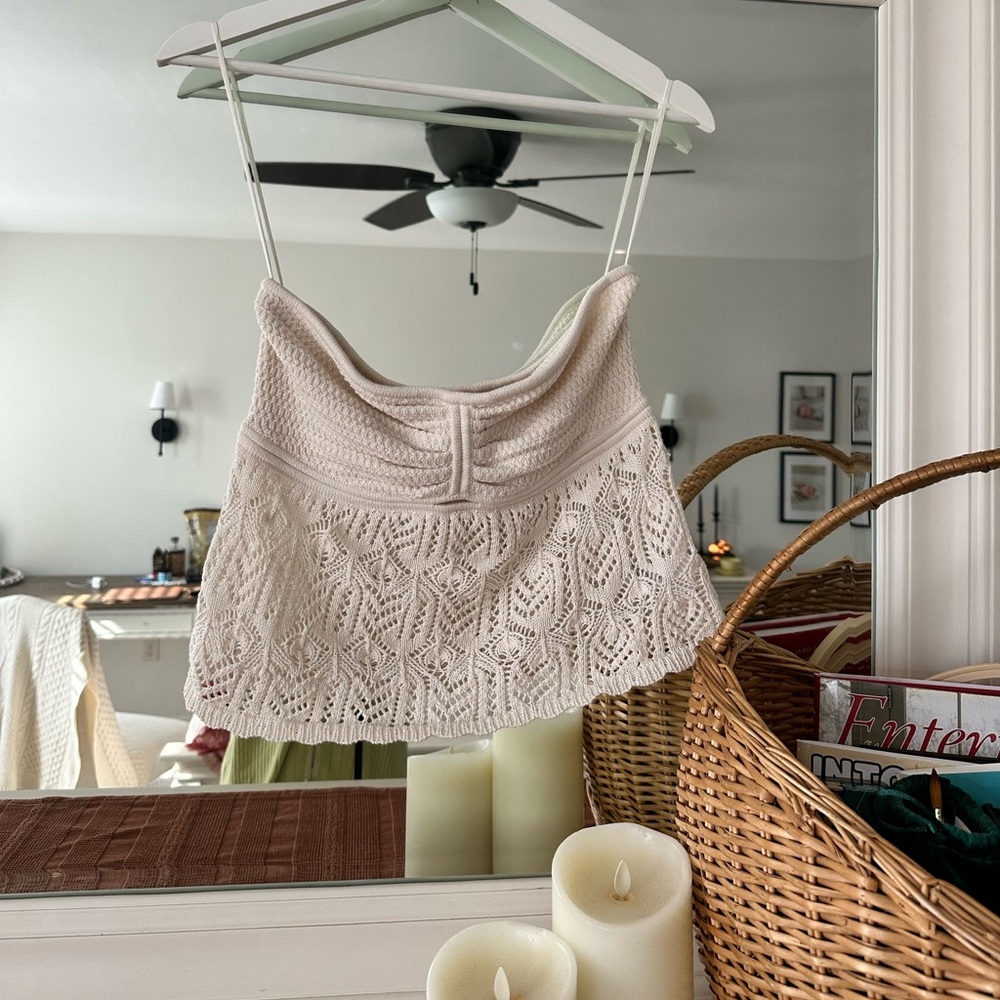 American Eagle Outfitters Cream Crochet Tank Top